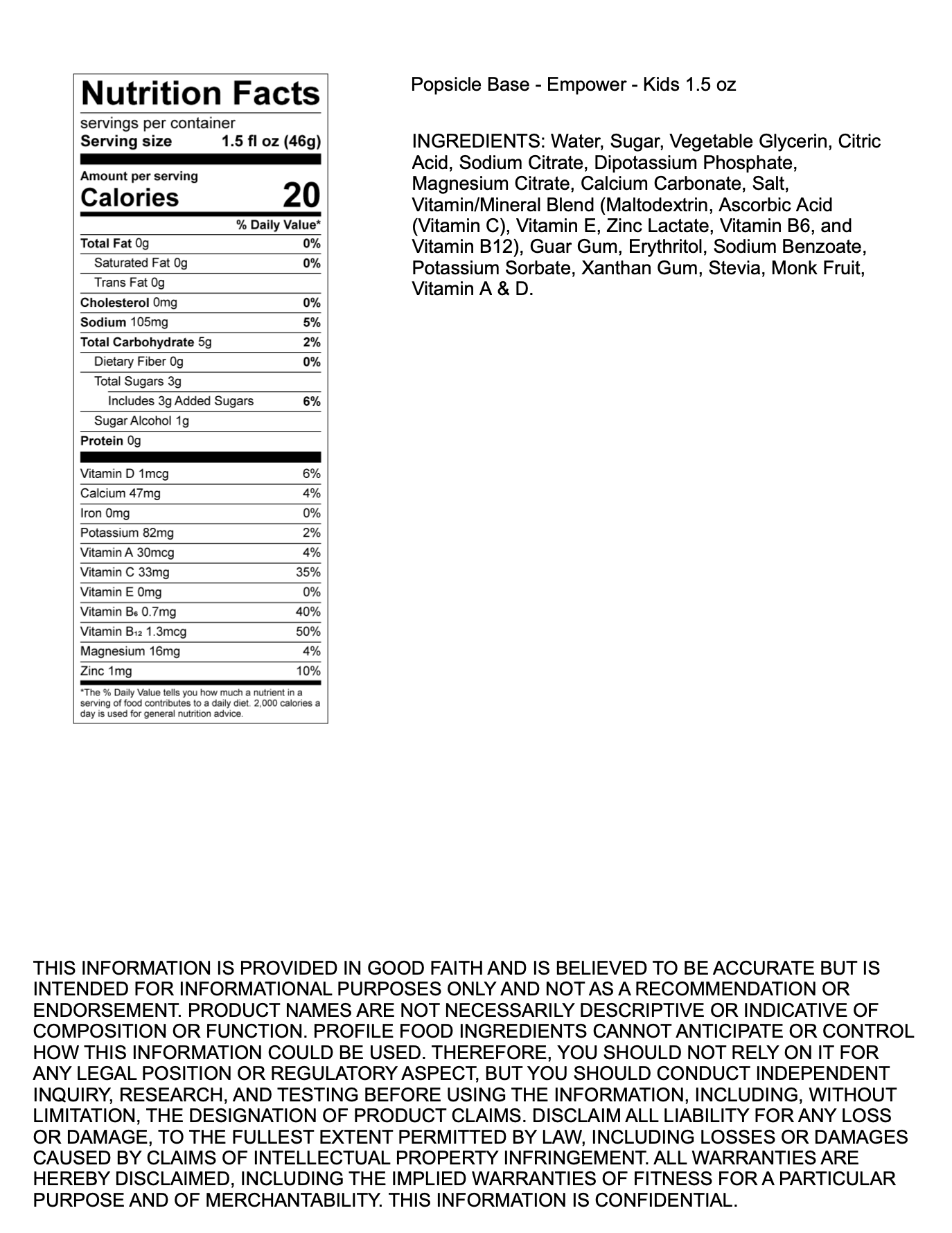 Nutritional Facts on our Elite+ Hydration Popsicles 